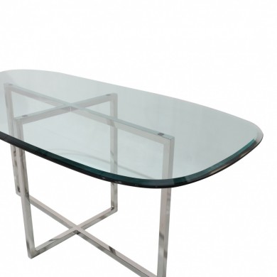 AVA-Tisch in Tonnenform mit Platte aus gehärtetem Glas in